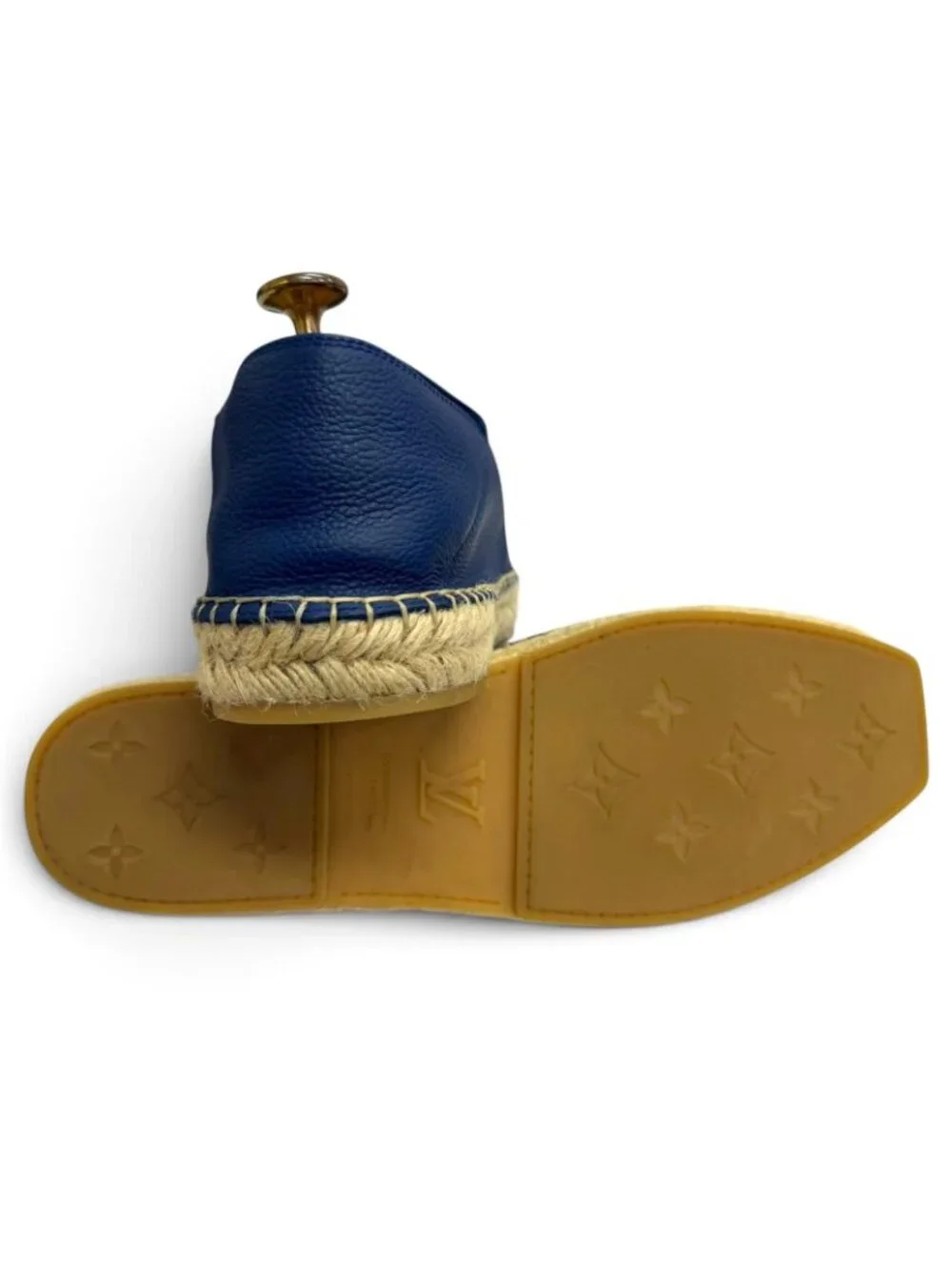 Louis Vuitton Leather Monogram Logo Embroidery Espadrilles Slip Ons Navy 8.5